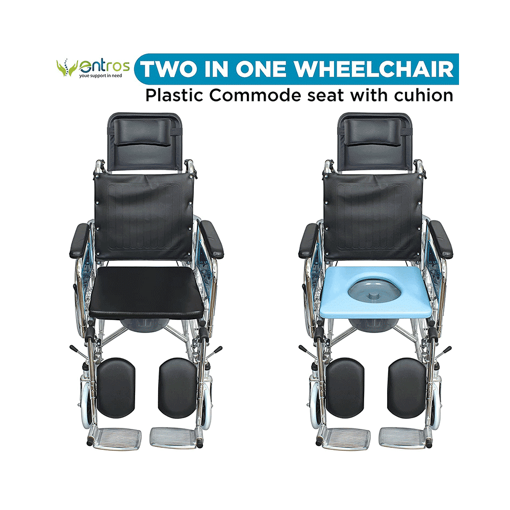 Entros KL608GCJ Foldable Recliner Wheelchair with Soft Commode Seat - Image 6