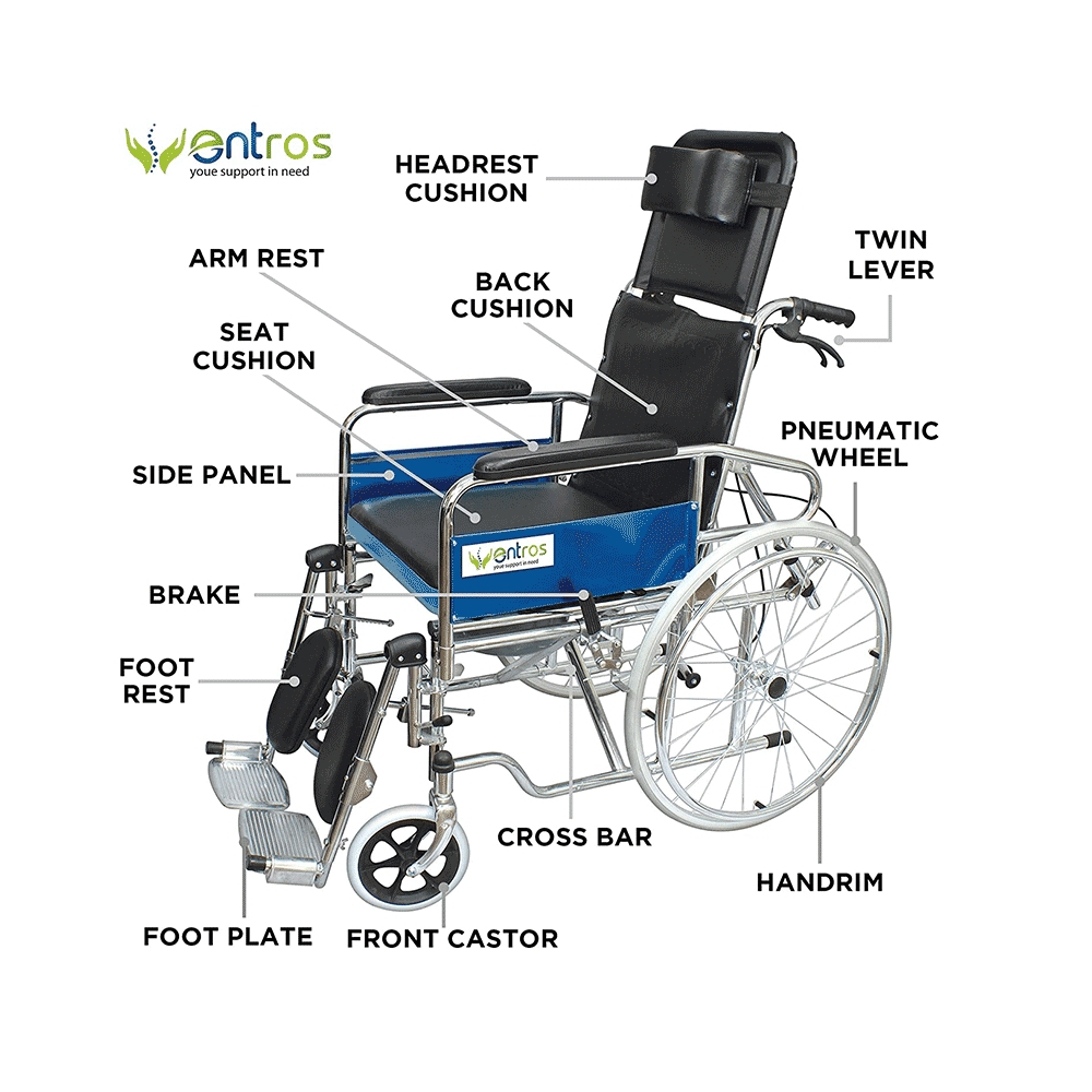 Entros KL608GCJ Foldable Recliner Wheelchair with Soft Commode Seat - Image 2