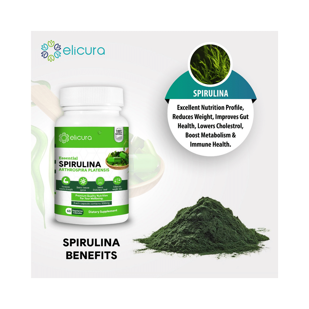 Elicura Essential Spirulina Arthrospira Platensis Vegetarian Capsule - Image 6