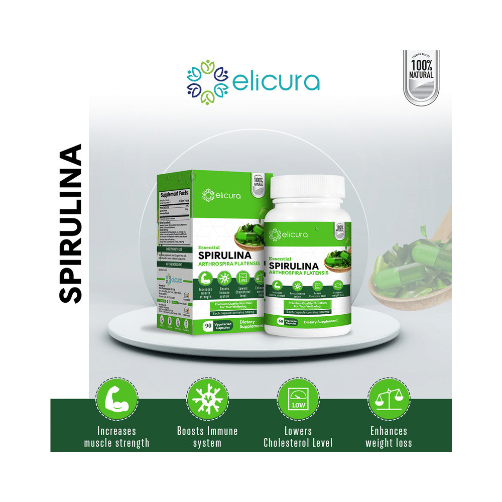 Elicura Essential Spirulina Arthrospira Platensis Vegetarian Capsule - Image 5