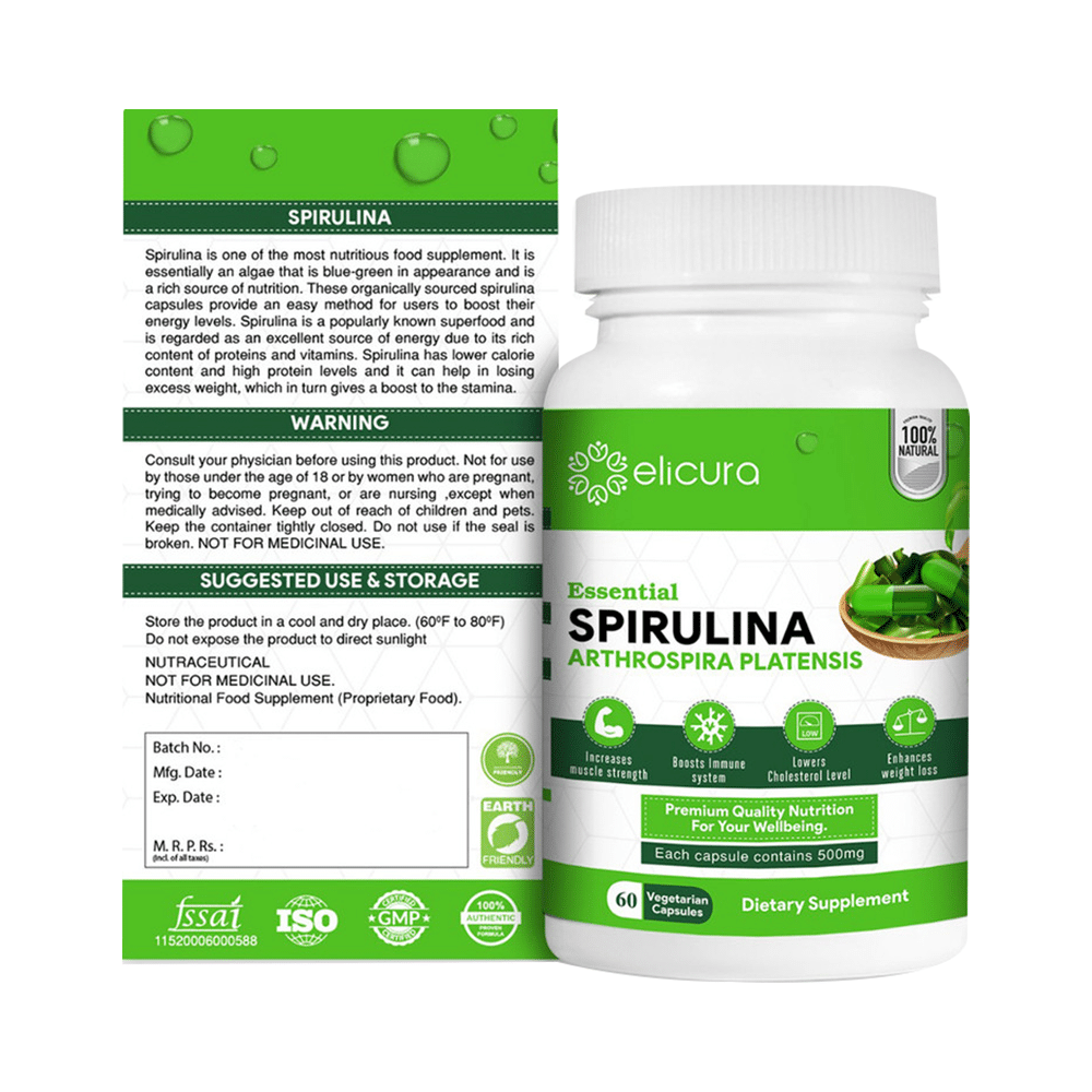 Elicura Essential Spirulina Arthrospira Platensis Vegetarian Capsule - Image 3