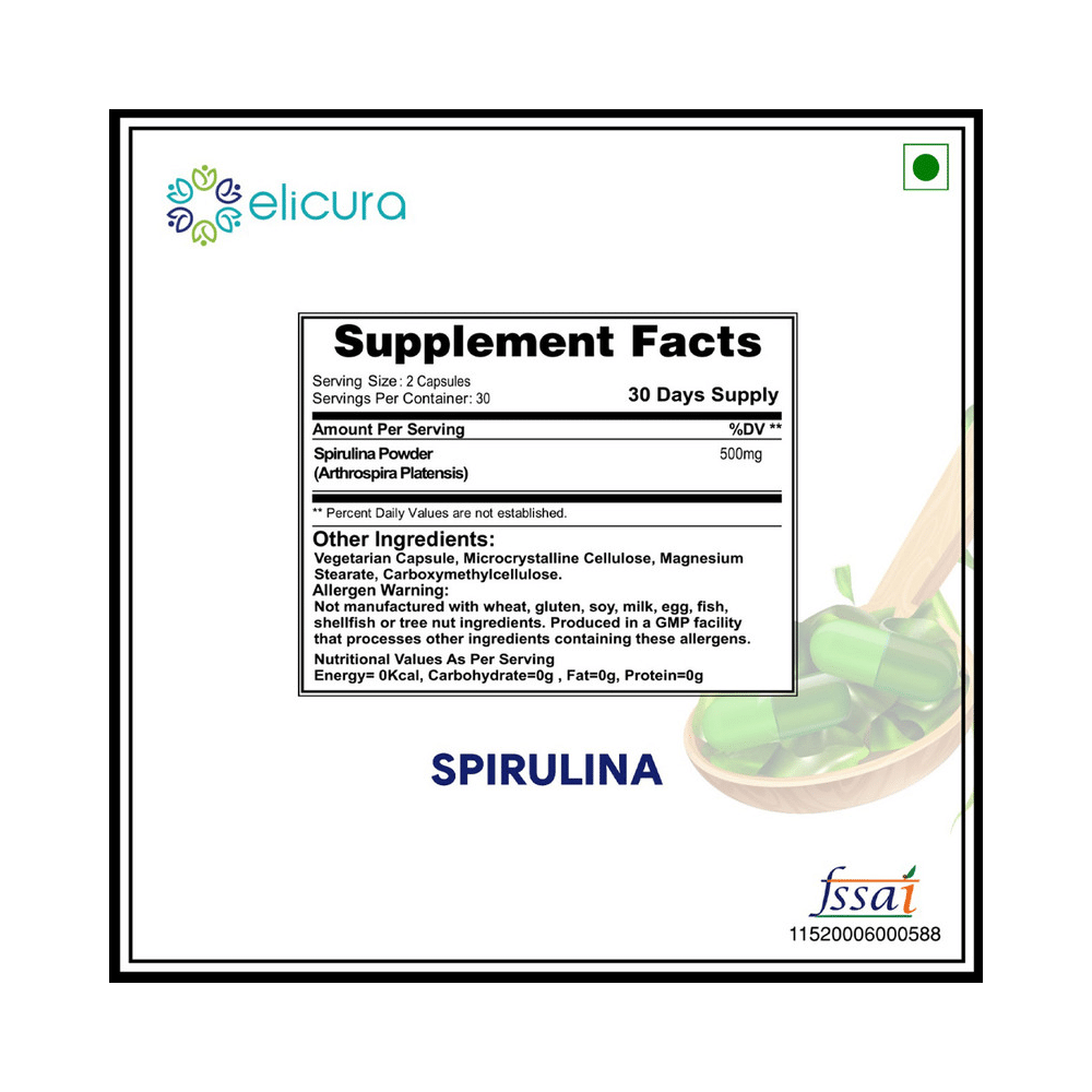 Elicura Essential Spirulina Arthrospira Platensis Vegetarian Capsule - Image 4