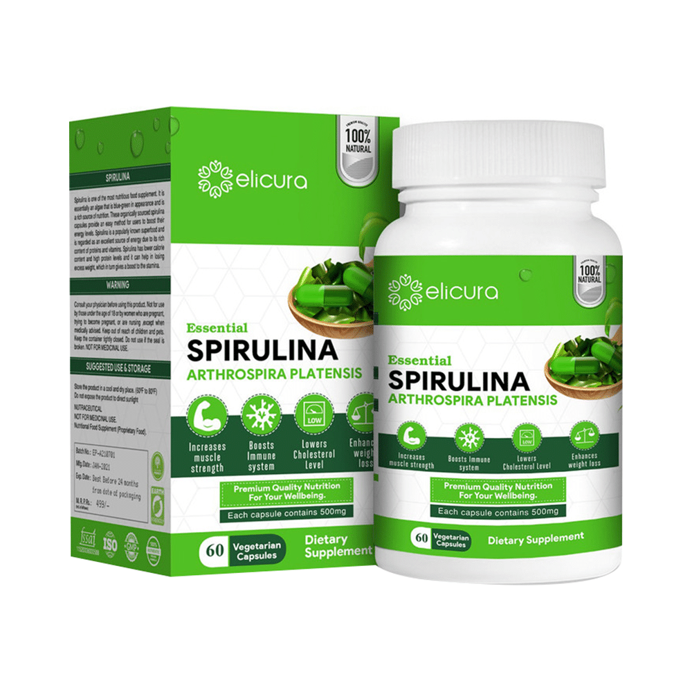 Elicura Essential Spirulina Arthrospira Platensis Vegetarian Capsule - Image 1