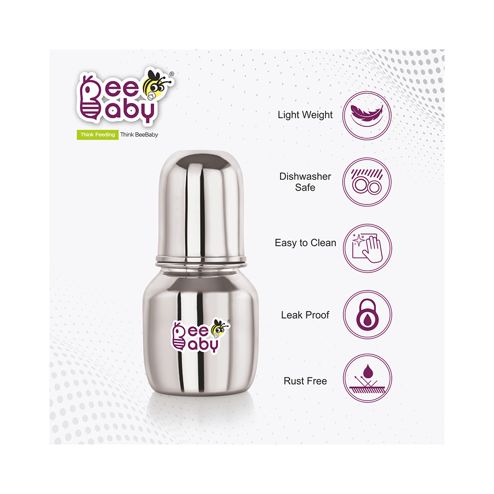 BeeBaby  2 in 1 Ultimate Stainless Steel Infant Baby Feeding Bottle with Anti Colic Nipple & Silicone Sippy Spout 4 Months + - Image 2
