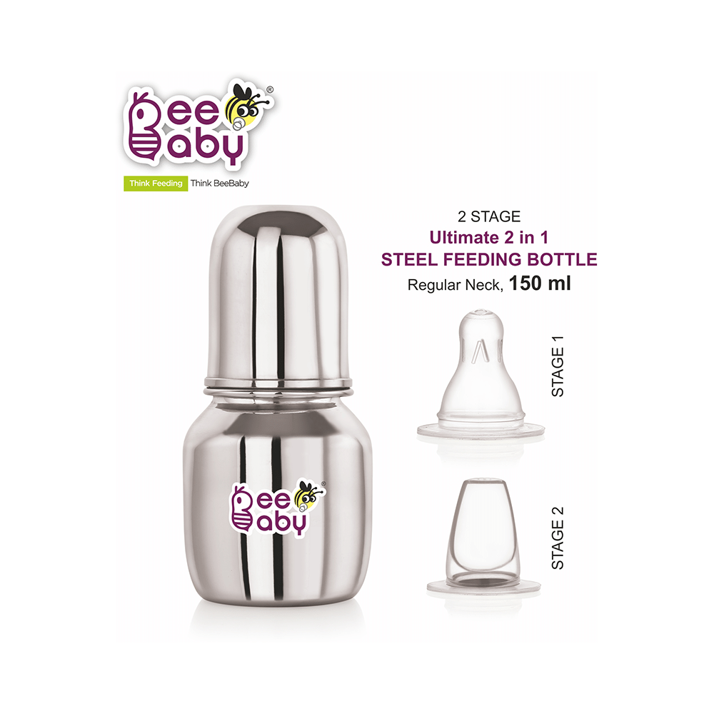 BeeBaby  2 in 1 Ultimate Stainless Steel Infant Baby Feeding Bottle with Anti Colic Nipple & Silicone Sippy Spout 4 Months + - Image 5