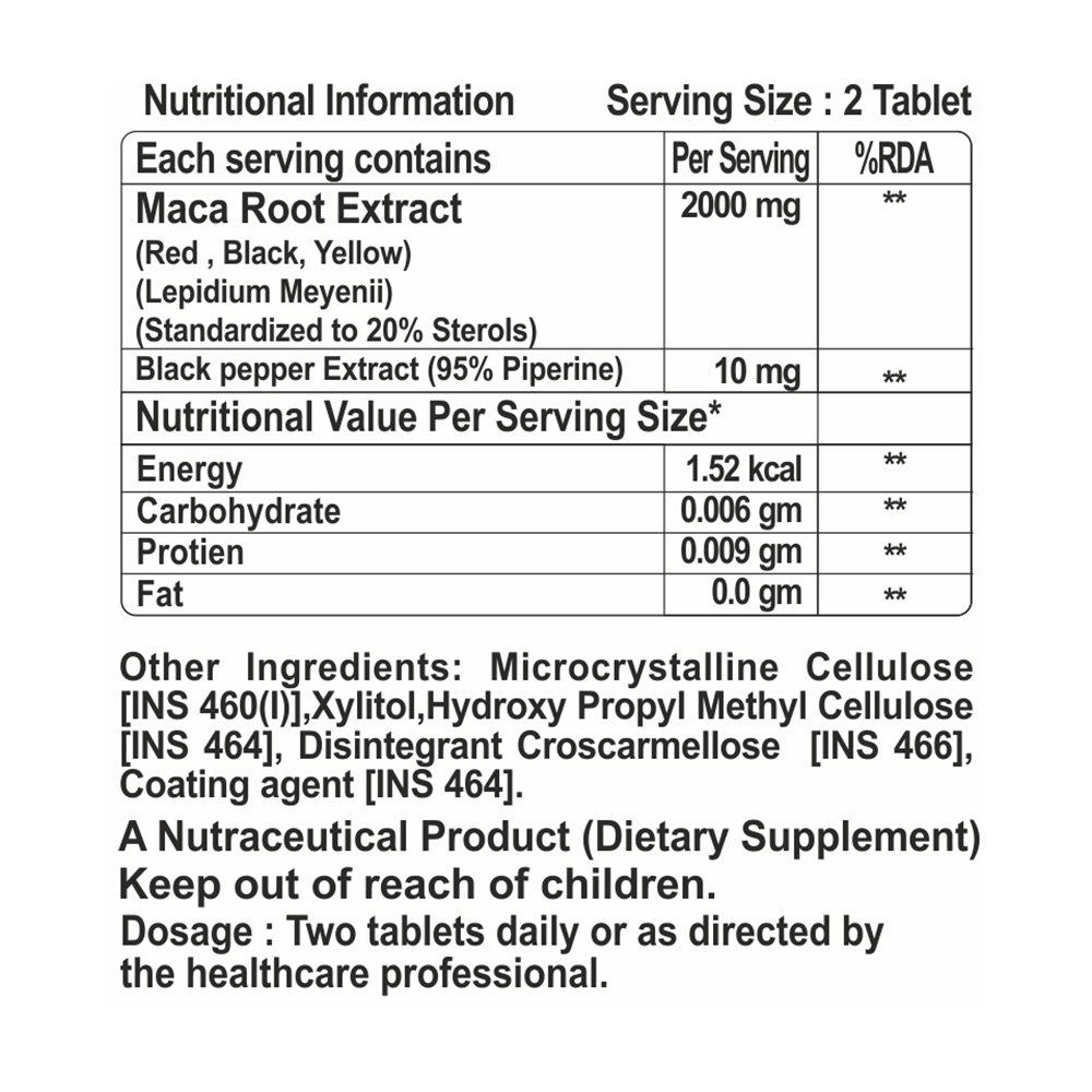 Goa Nutritions Maca Root 2000mg Tablet Sugar Free - Image 3