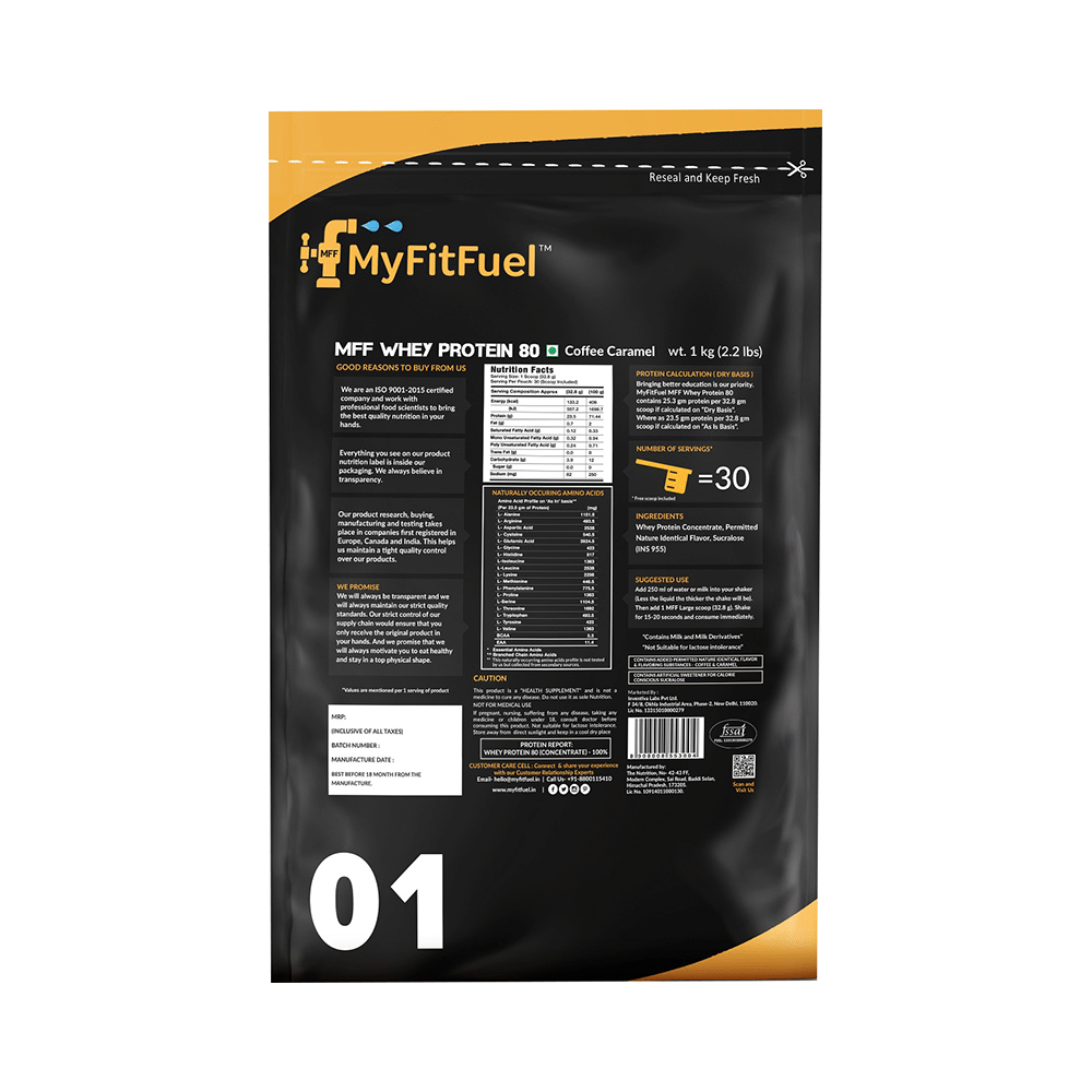 MyFitFuel Whey Protein 80 with Glutamic Acid for Muscle Recovery | Flavour Coffee Caramel - Image 2