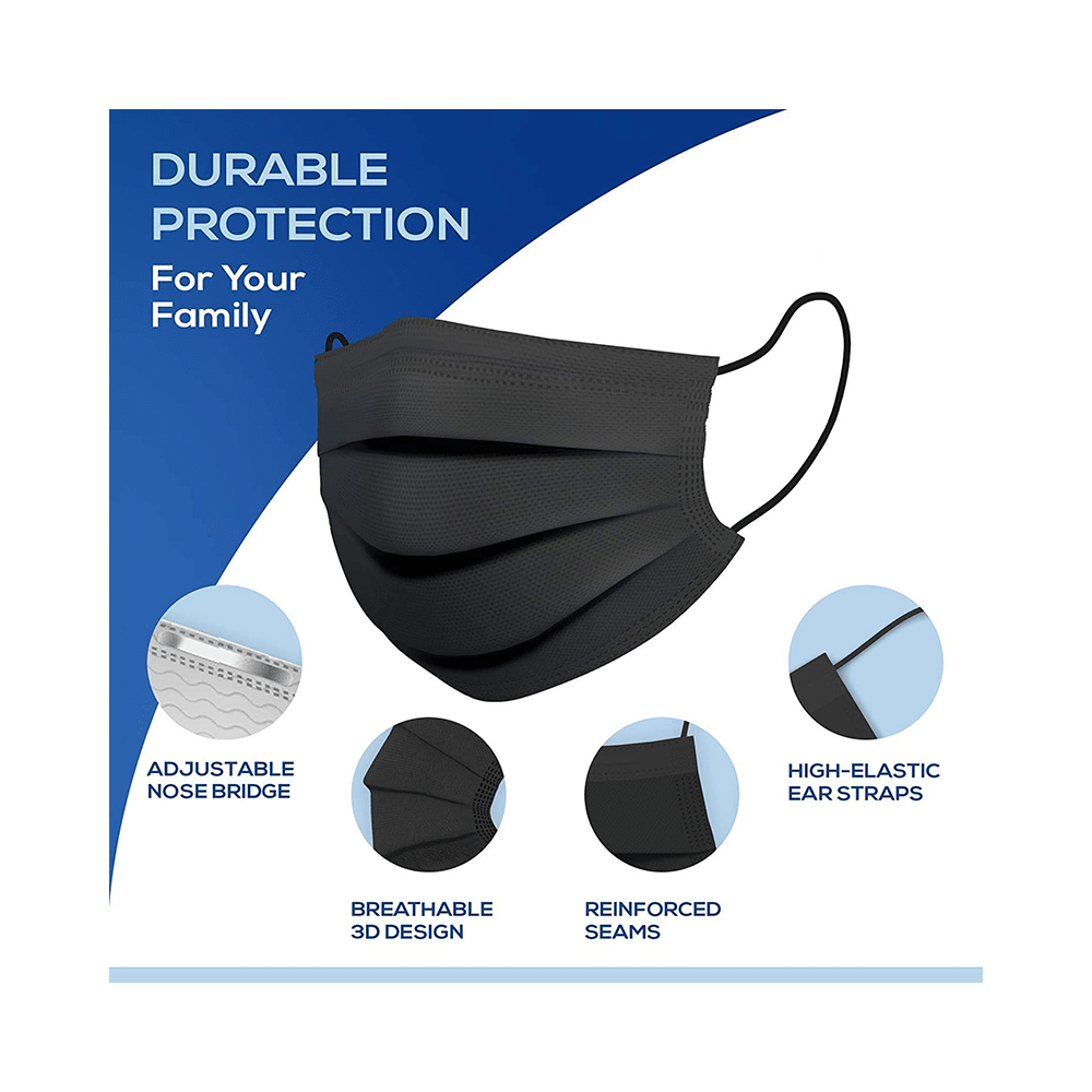 Lioncrown 3 Ply Disposable Face Mask with Nosepin Black - Image 2