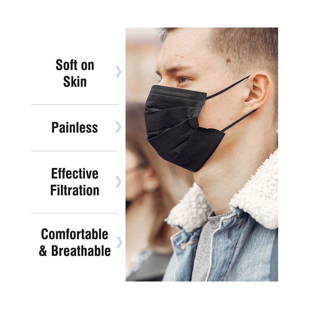 Lioncrown 3 Ply Disposable Face Mask with Nosepin Black - Image 5