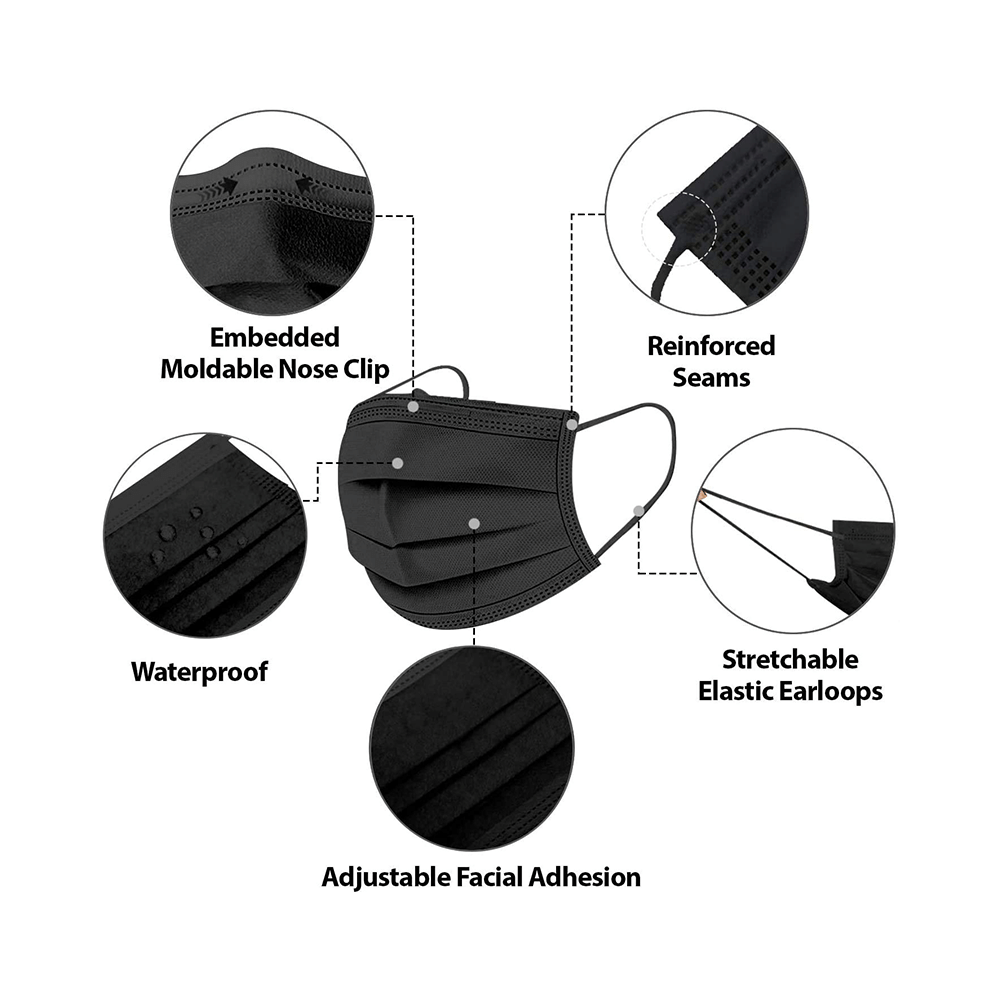 Lioncrown 3 Ply Disposable Face Mask with Nosepin Black - Image 3