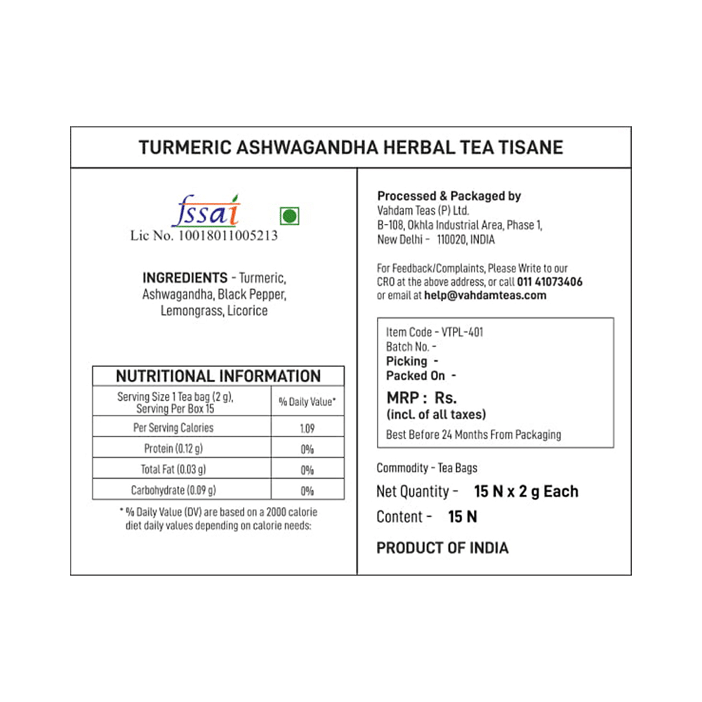 Vahdam Teas Herbal Tea Tisane (2gm Each) Turmeric Ashwagandha - Image 2