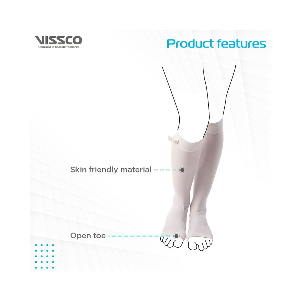 Vissco Anti-Embolism Stockings-Knee Length (Open Toe) to Improve Blood Circulation Large White - Image 3