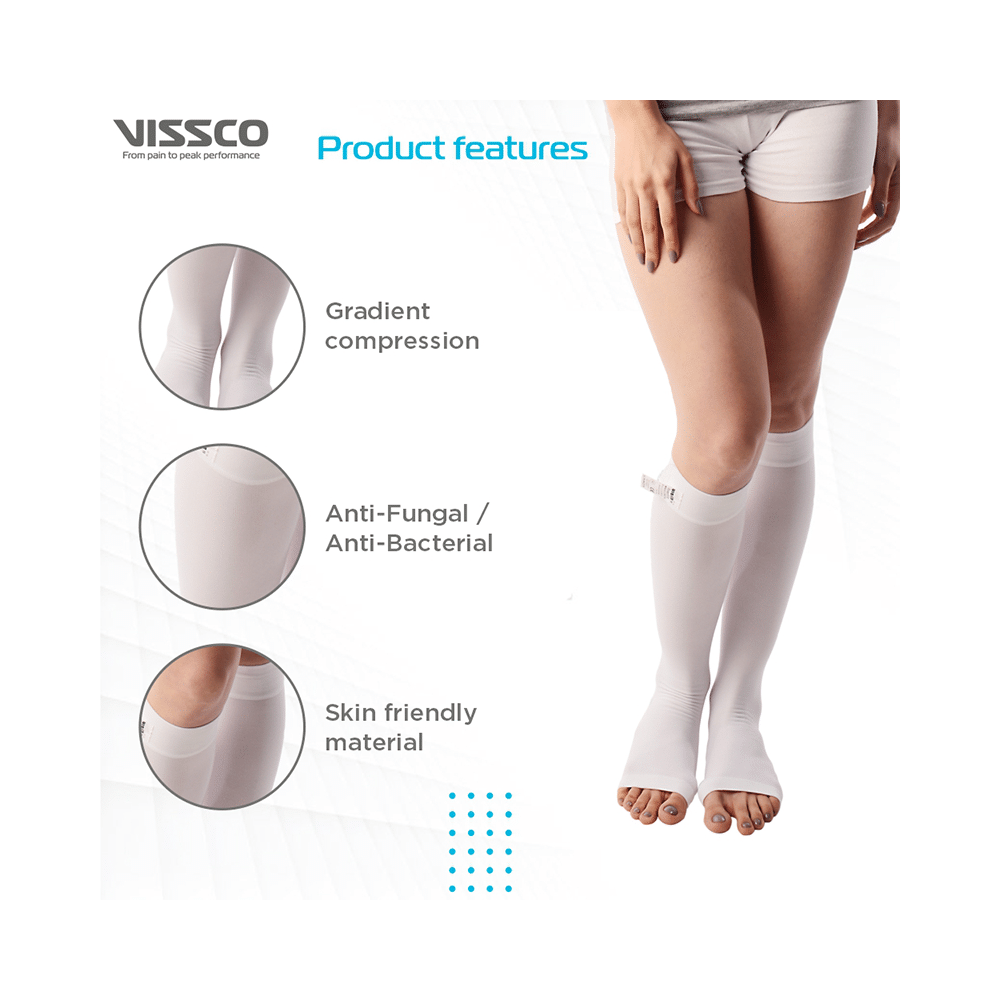 Vissco Anti-Embolism Stockings-Knee Length (Open Toe) to Improve Blood Circulation Large White - Image 4