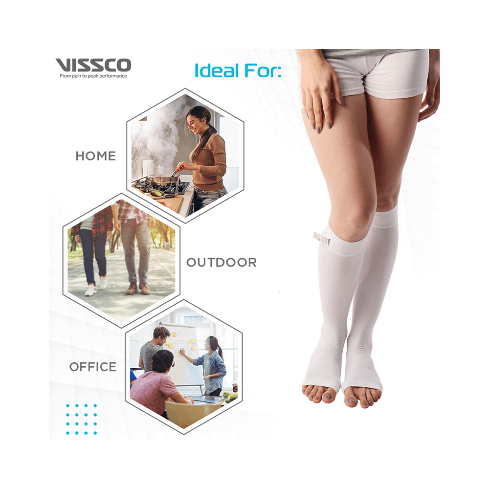 Vissco Anti-Embolism Stockings-Knee Length (Open Toe) to Improve Blood Circulation Large White - Image 5