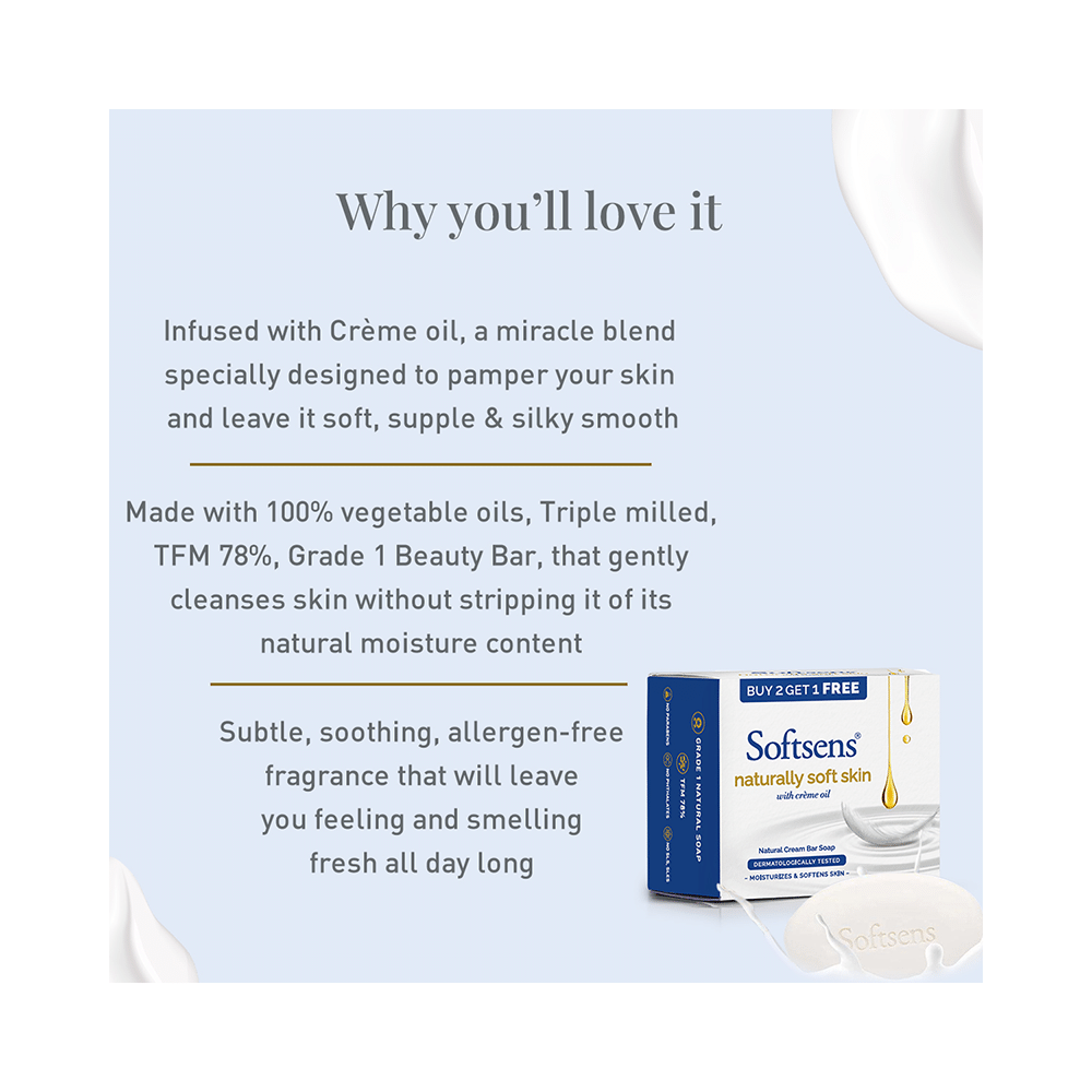 Softsens Naturally Smooth Skin Soap with Creme Oil (100gm Each) Buy 2 Get 1 Free - Image 5