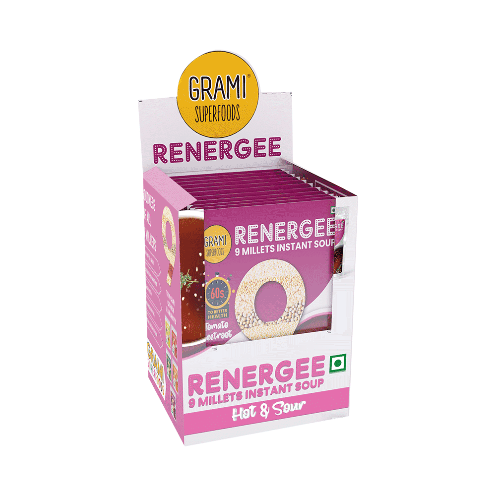 Grami Superfoods Renergee 9 Millets Instant Gluten Free Soup Sachet (20gm Each) Hot & Sour - Image 1
