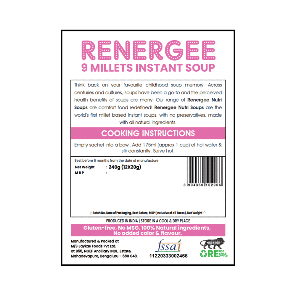 Grami Superfoods Renergee 9 Millets Instant Gluten Free Soup Sachet (20gm Each) Hot & Sour - Image 3