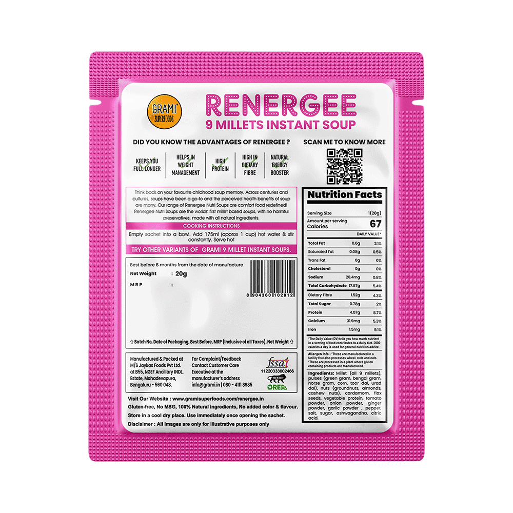 Grami Superfoods Renergee 9 Millets Instant Gluten Free Soup Sachet (20gm Each) Hot & Sour - Image 4