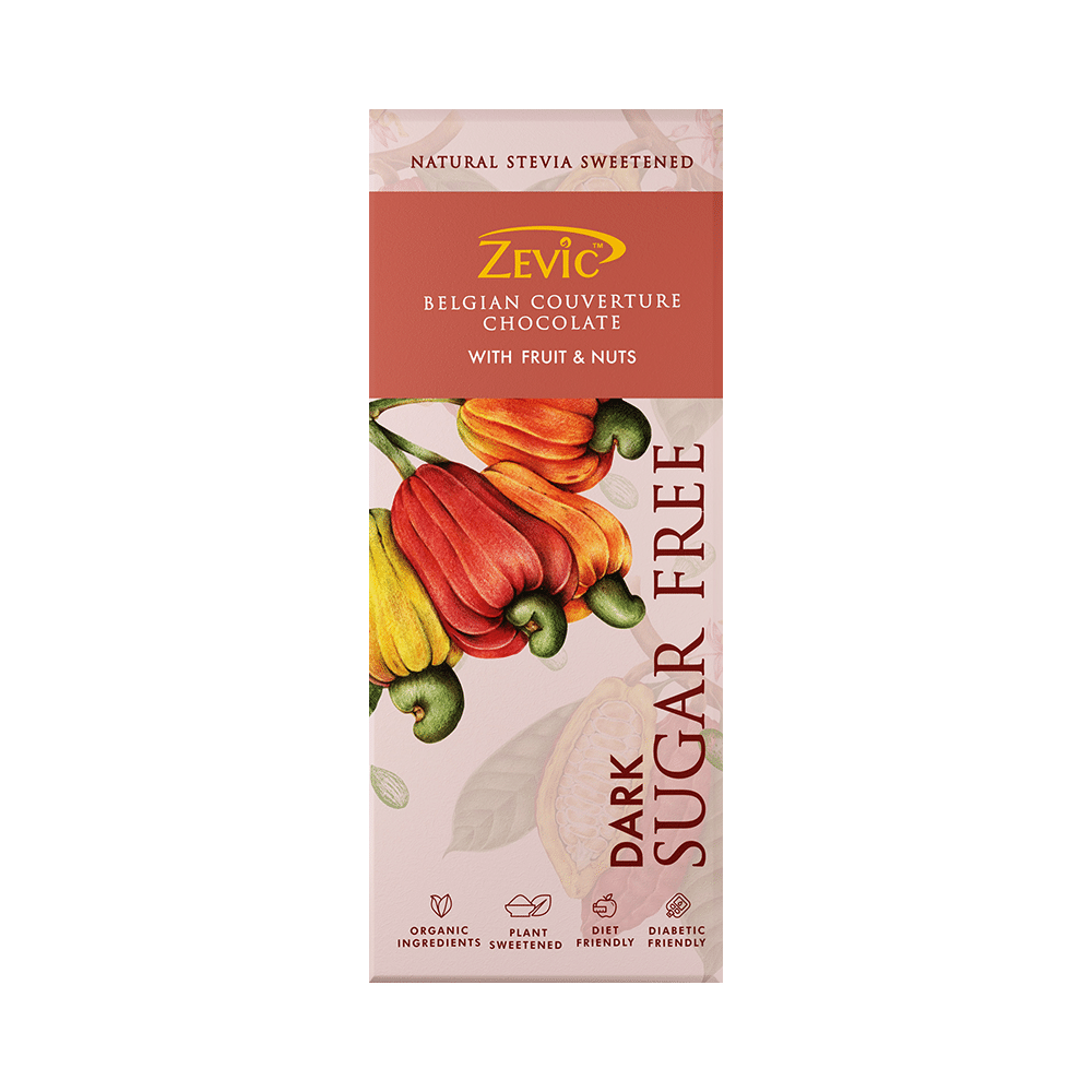 Zevic Dark Sugar Free Belgian Couverture Chocolate with Fruit and Nuts