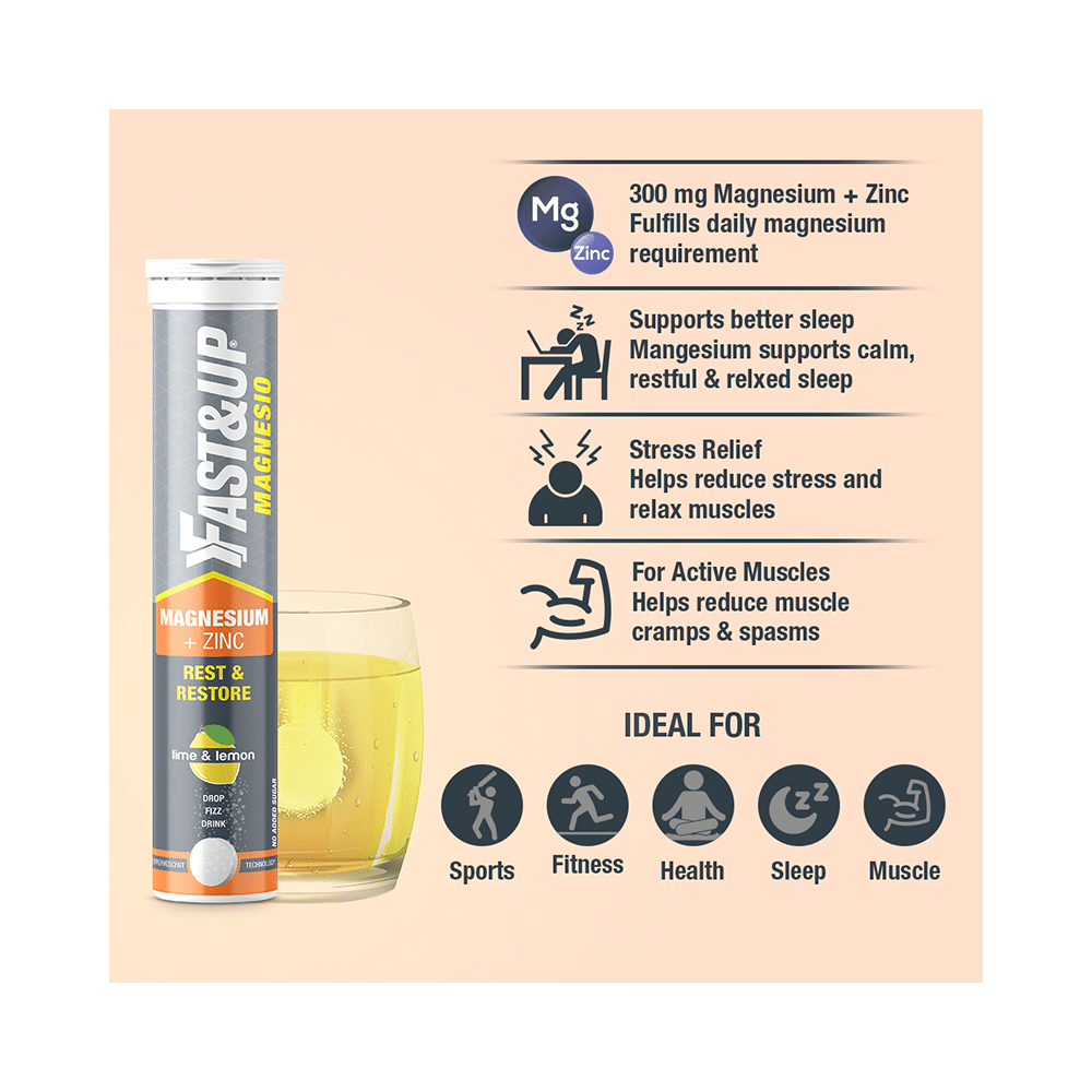 Fast&Up Magnesio with Magnesium & Zinc for Muscle Health | Flavour Lemon and Lime Effervescent Tablet - Image 5