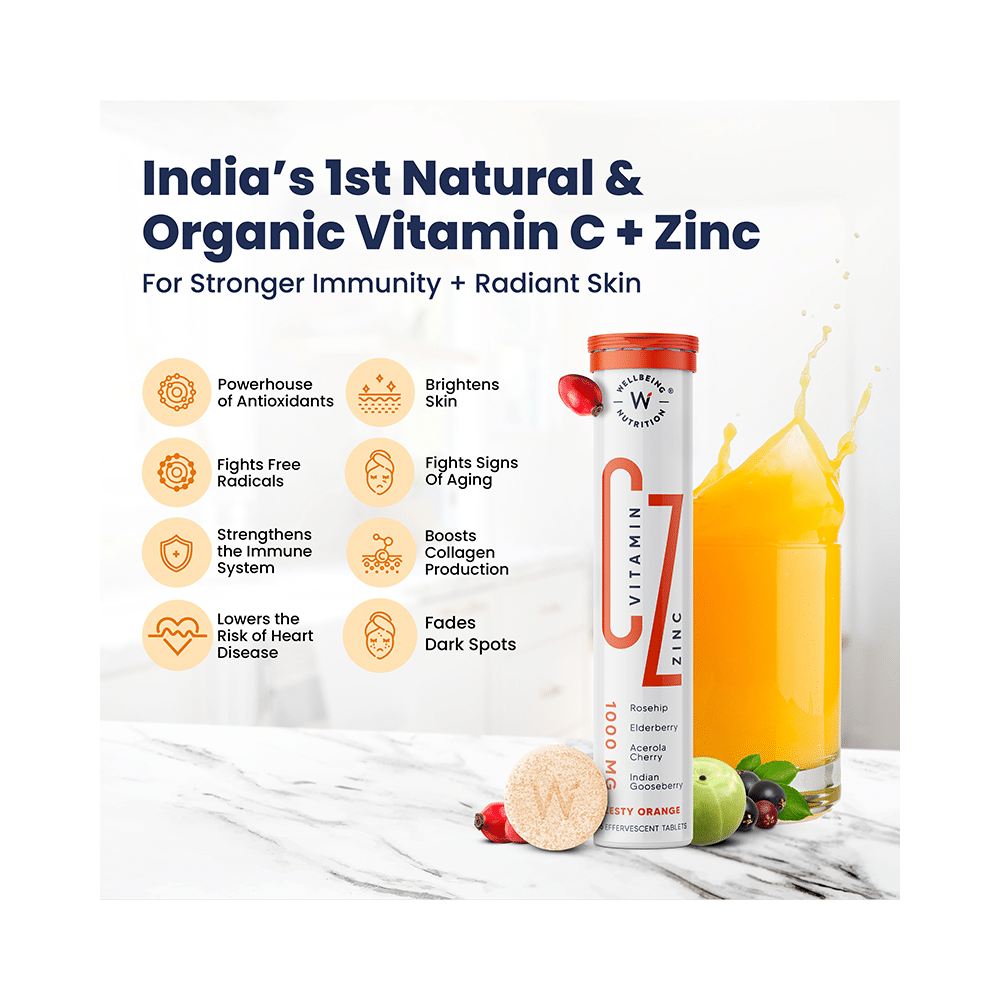 Wellbeing Nutrition Vitamin C Zinc Effervescent Tablet for Immunity & Skin Health | Zesty Orange - Image 4