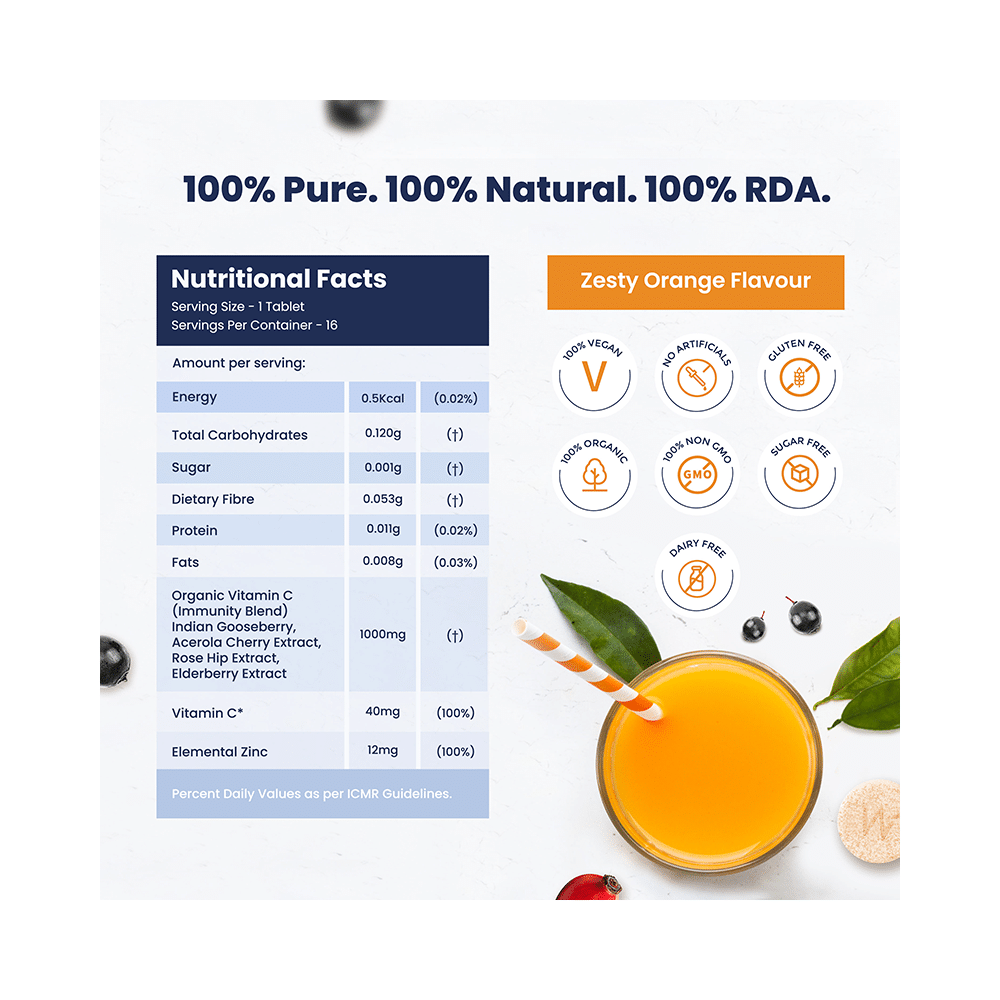 Wellbeing Nutrition Vitamin C Zinc Effervescent Tablet for Immunity & Skin Health | Zesty Orange - Image 3
