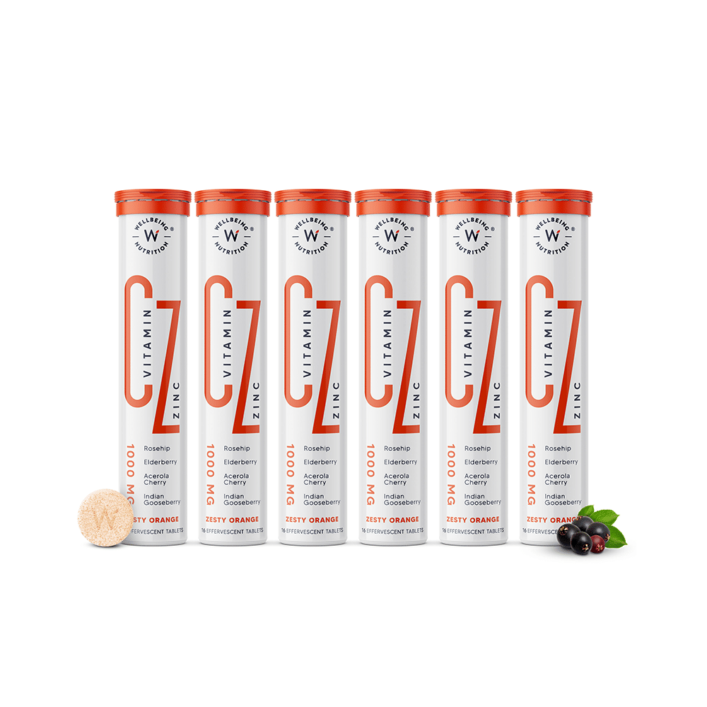 Wellbeing Nutrition Vitamin C Zinc Effervescent Tablet for Immunity & Skin Health | Zesty Orange