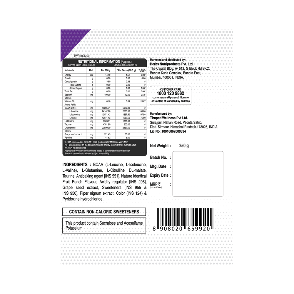 Pure Nutrition BCCA Support Endurance & Power  Powder Fruit Punch - Image 3