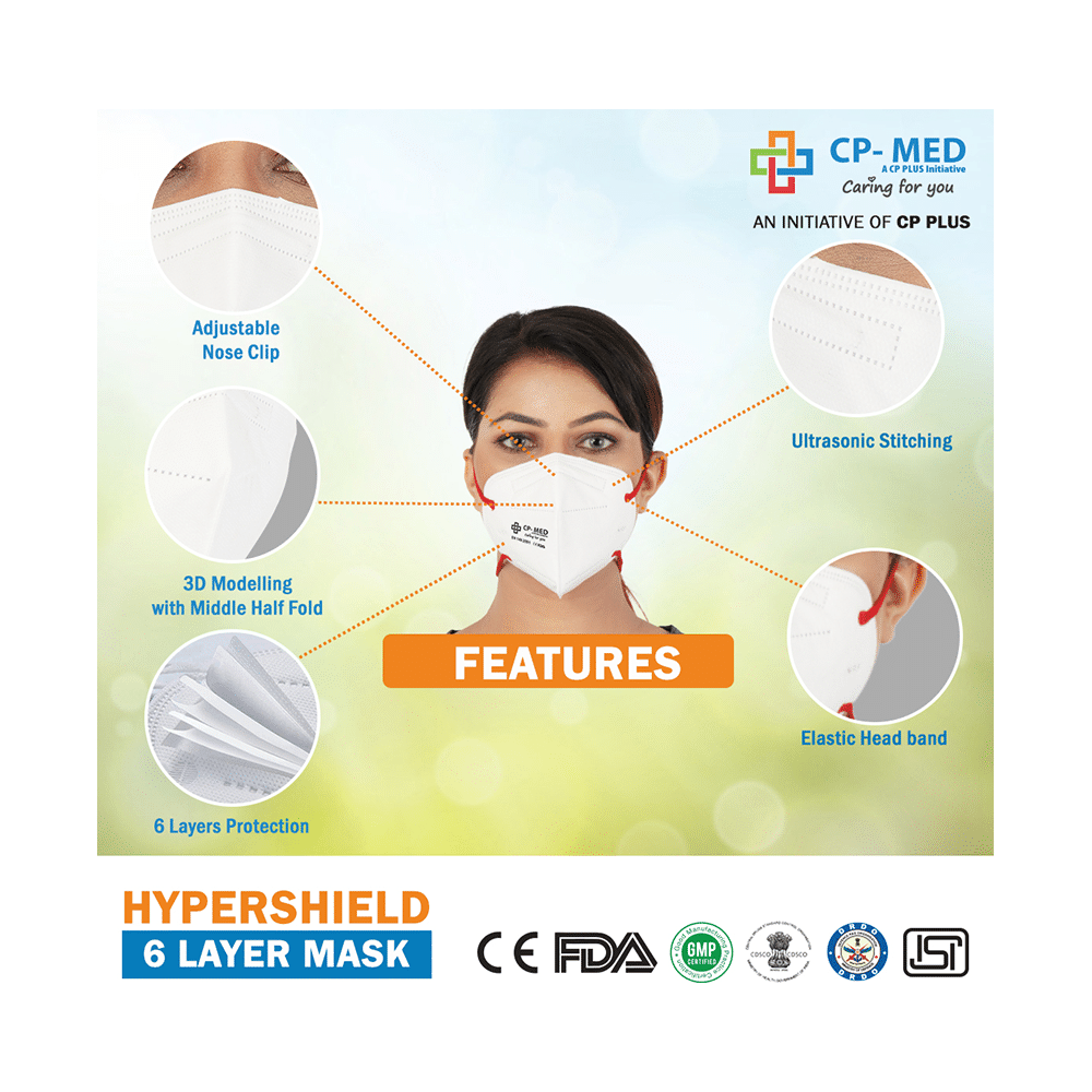 CP-Med N95 FFP2 Hypashield 6 Layers Anti-Bacterial Mask with Headloop Universal White - Image 5