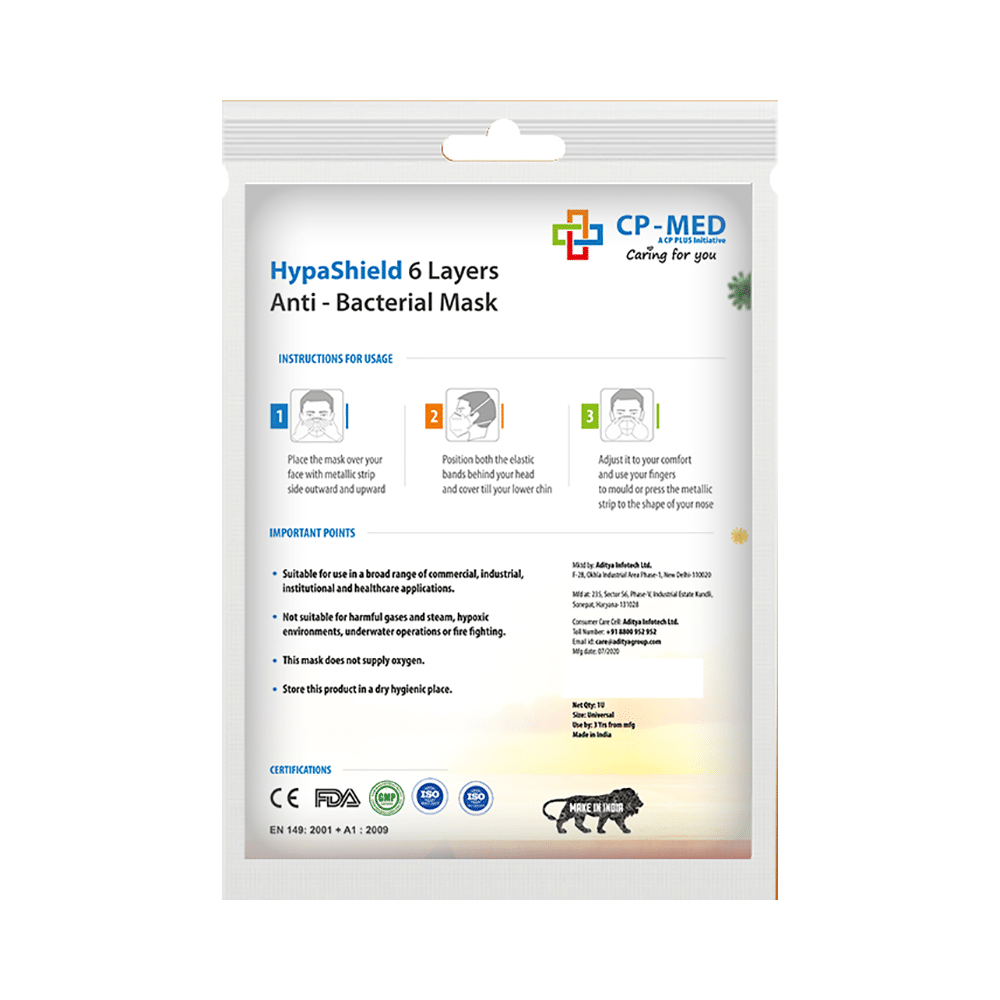 CP-Med N95 FFP2 Hypashield 6 Layers Anti-Bacterial Mask with Headloop Universal White - Image 3