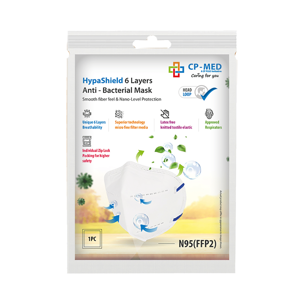 CP-Med N95 FFP2 Hypashield 6 Layers Anti-Bacterial Mask with Headloop Universal White - Image 2