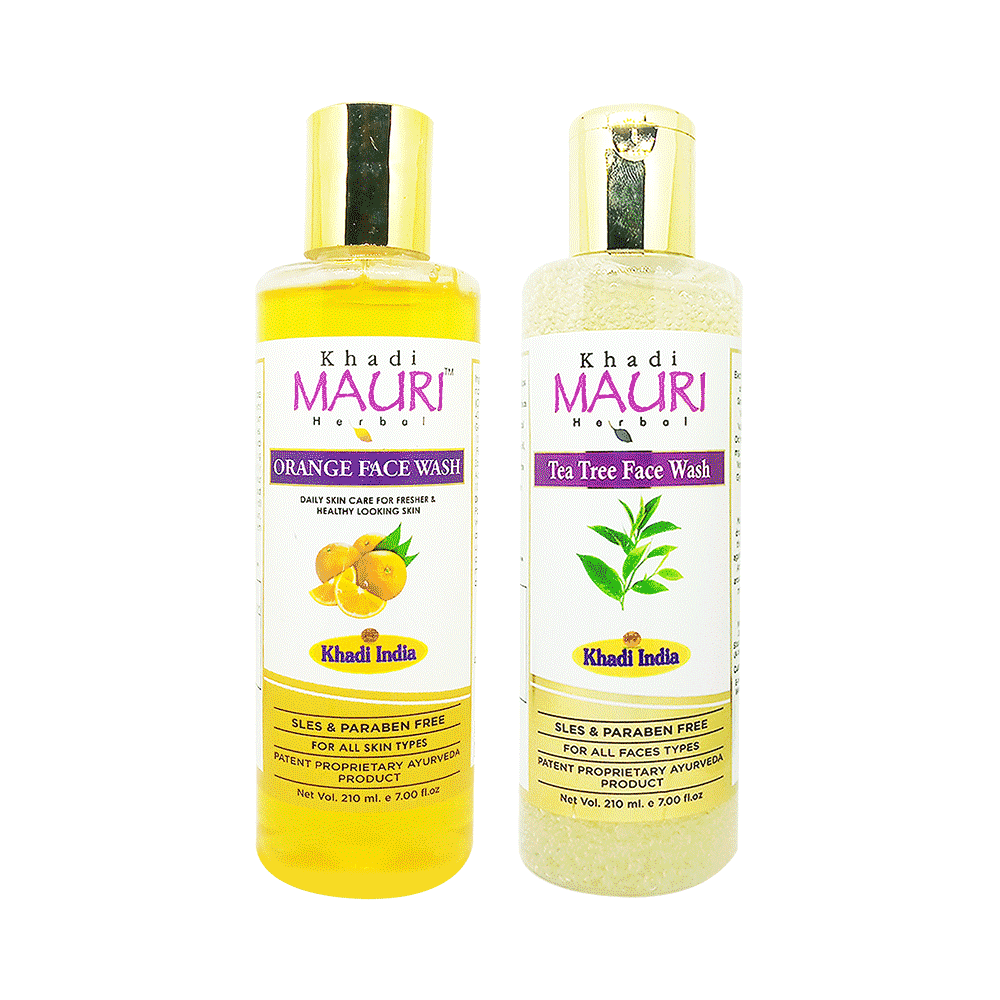 Khadi Mauri Herbal Combo Pack of Orange & Tea Tree Face Wash (210ml Each) - Image 1
