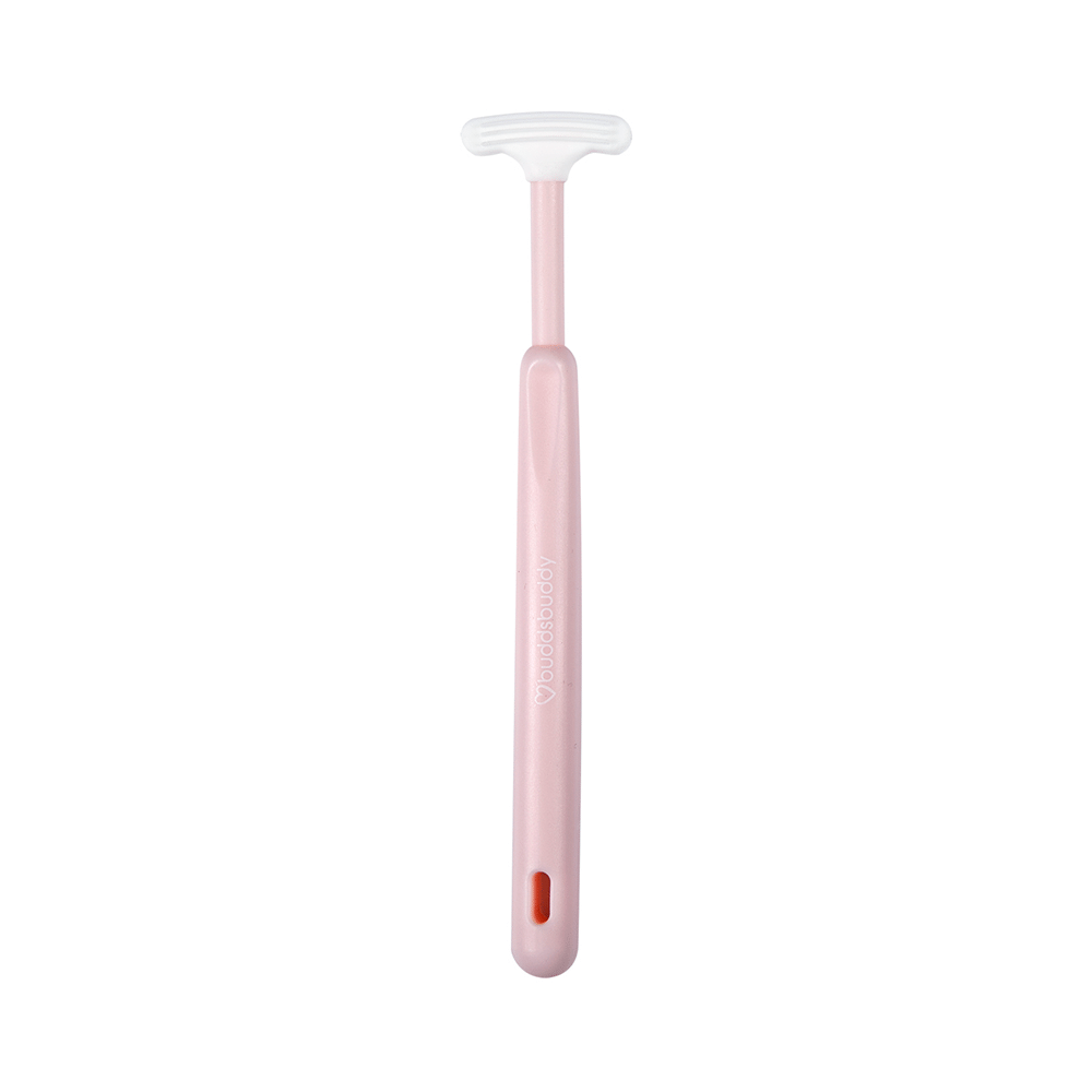Buddsbuddy BPA Free T-Shape Kids Tongue Cleaner With Non Slip Thumb Grip Pink - Image 2