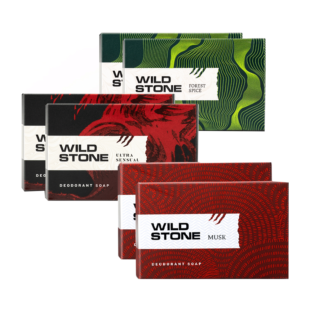 Wild Stone Deodorant Soap (125gm Each) 2 Forest Spice, 2 Ultra Sensual, 2 Musk - Image 1