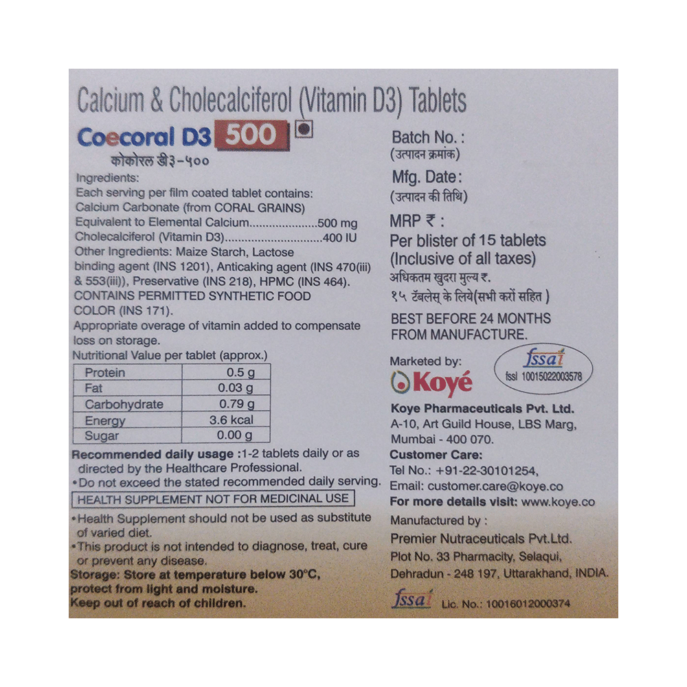Coecoral D3 500mg Tablet - Image 2