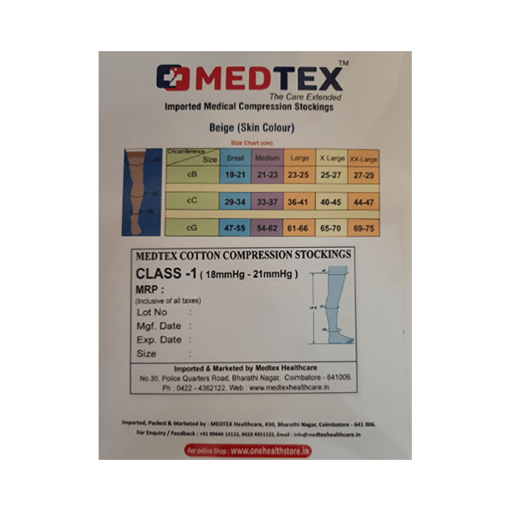 Medtex Class 1 Thigh Length Imported Medical Cotton Compression Stocking for Varicose Veins Beige XL - Image 3