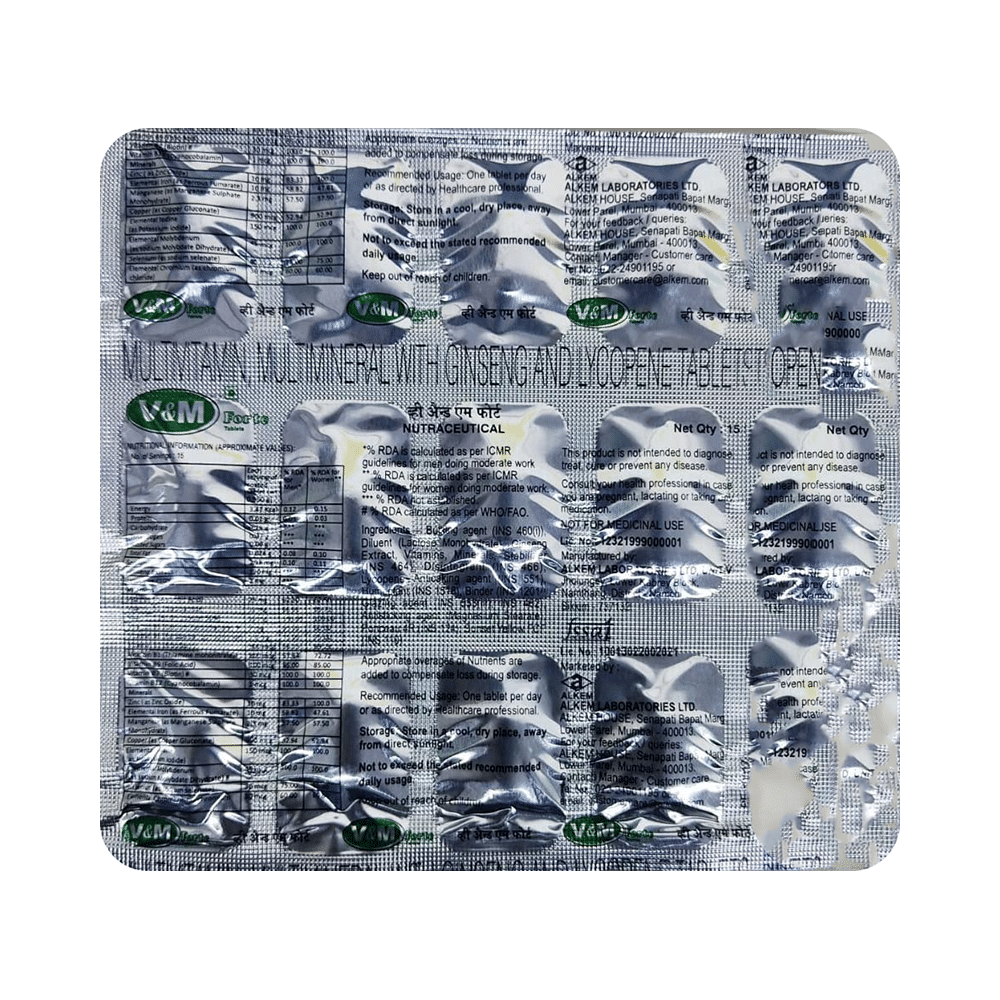 V&M Forte Multivitamin, Multimineral with Ginseng and Lycopene Nutraceutical Tablet - Image 3