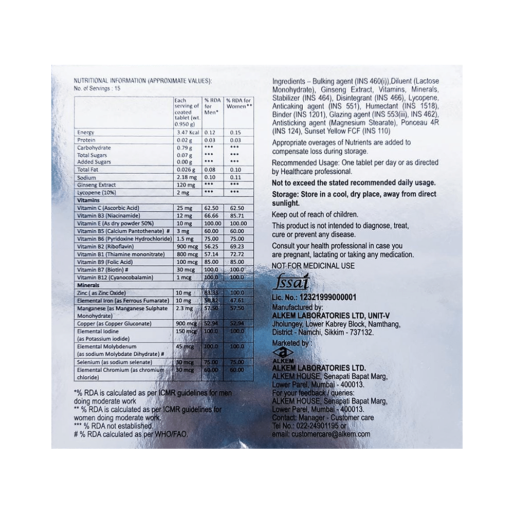 V&M Forte Multivitamin, Multimineral with Ginseng and Lycopene Nutraceutical Tablet - Image 2