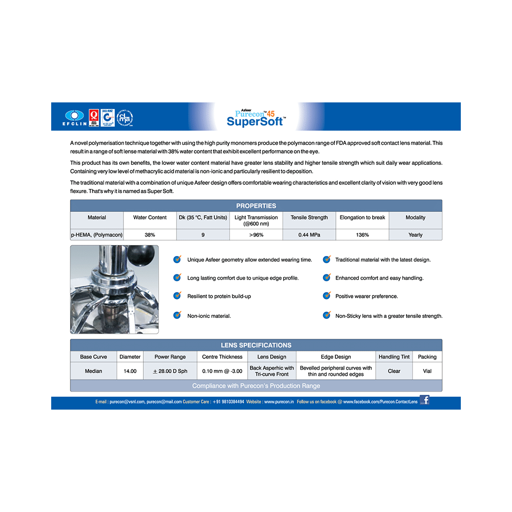 Purecon 45 Supersoft Contact Lens Clear Optical Power -3 - Image 4