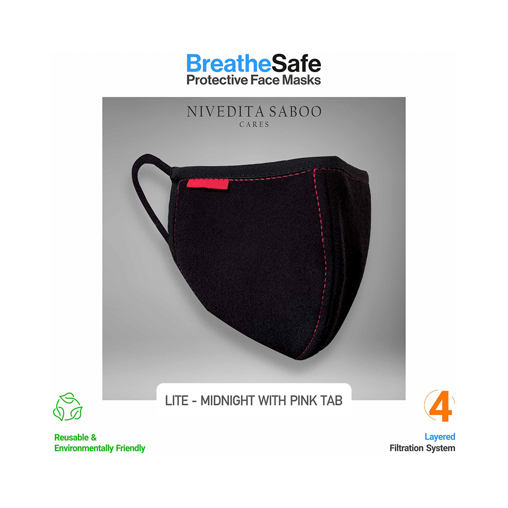 Nivedita Saboo Cares Large Lite-Midnight with Pink Tab BreathSafe Protective Reusable Face Mask - Image 3