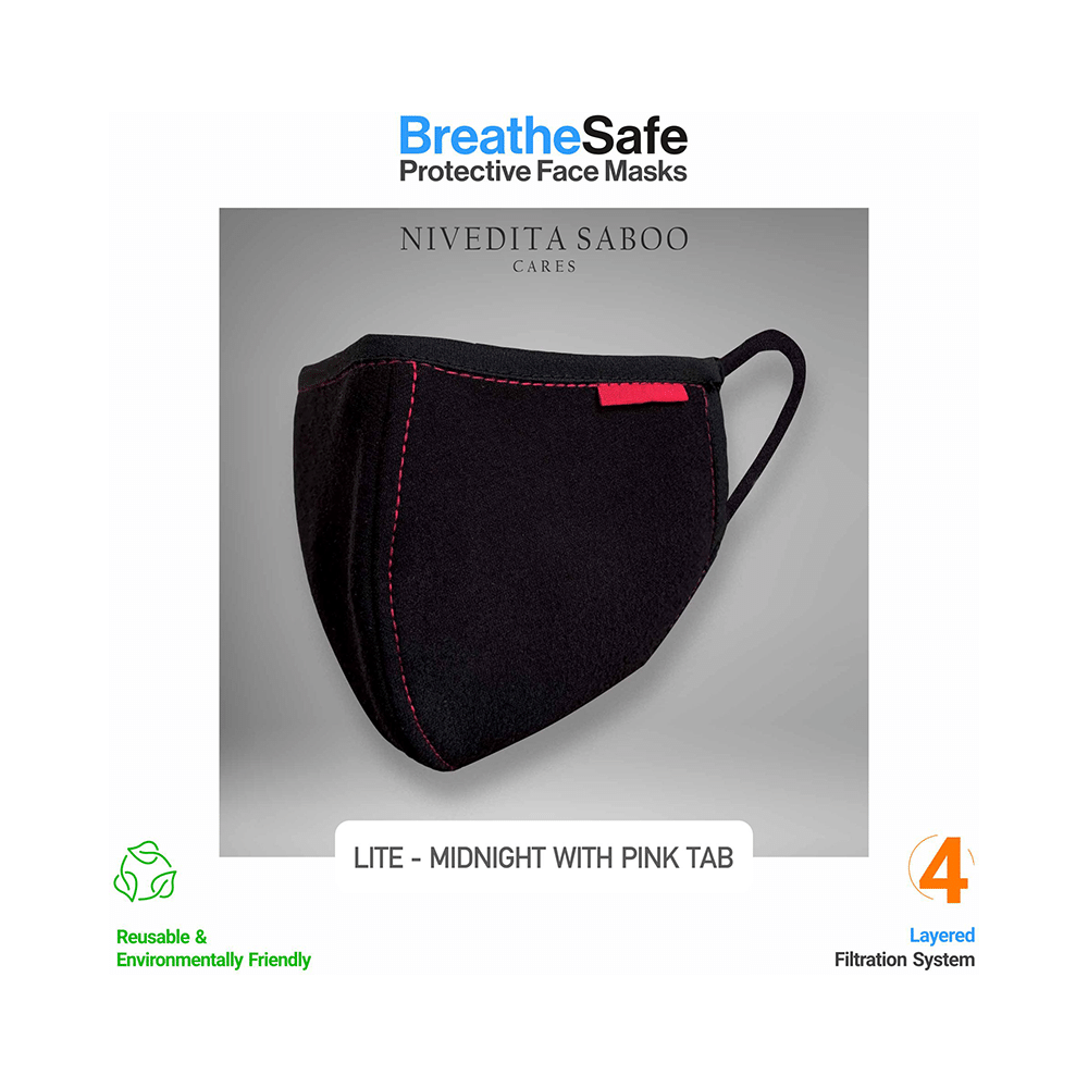 Nivedita Saboo Cares Large Lite-Midnight with Pink Tab BreathSafe Protective Reusable Face Mask - Image 2