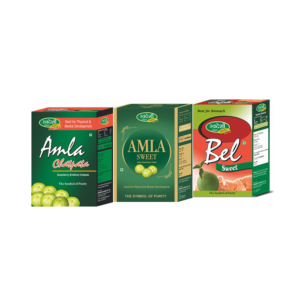 Swadeshi Ayurved Combo Pack of Amla Chatpata, Amla Sweet & Bel Sweet (250gm Each) - Image 1