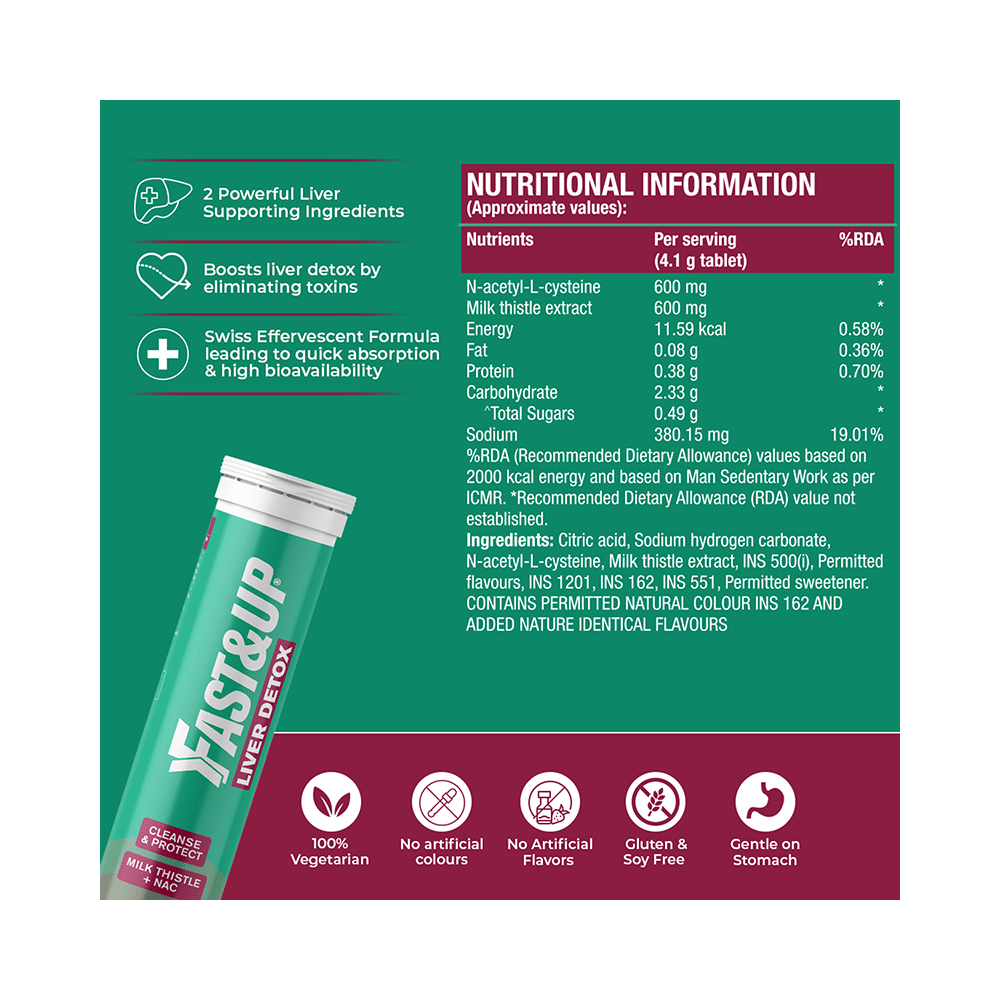 Fast&Up Liver Detox Cleanse & Protect with Milk Thistle & NAC Effervescent Tablet Mixed Berries - Image 6