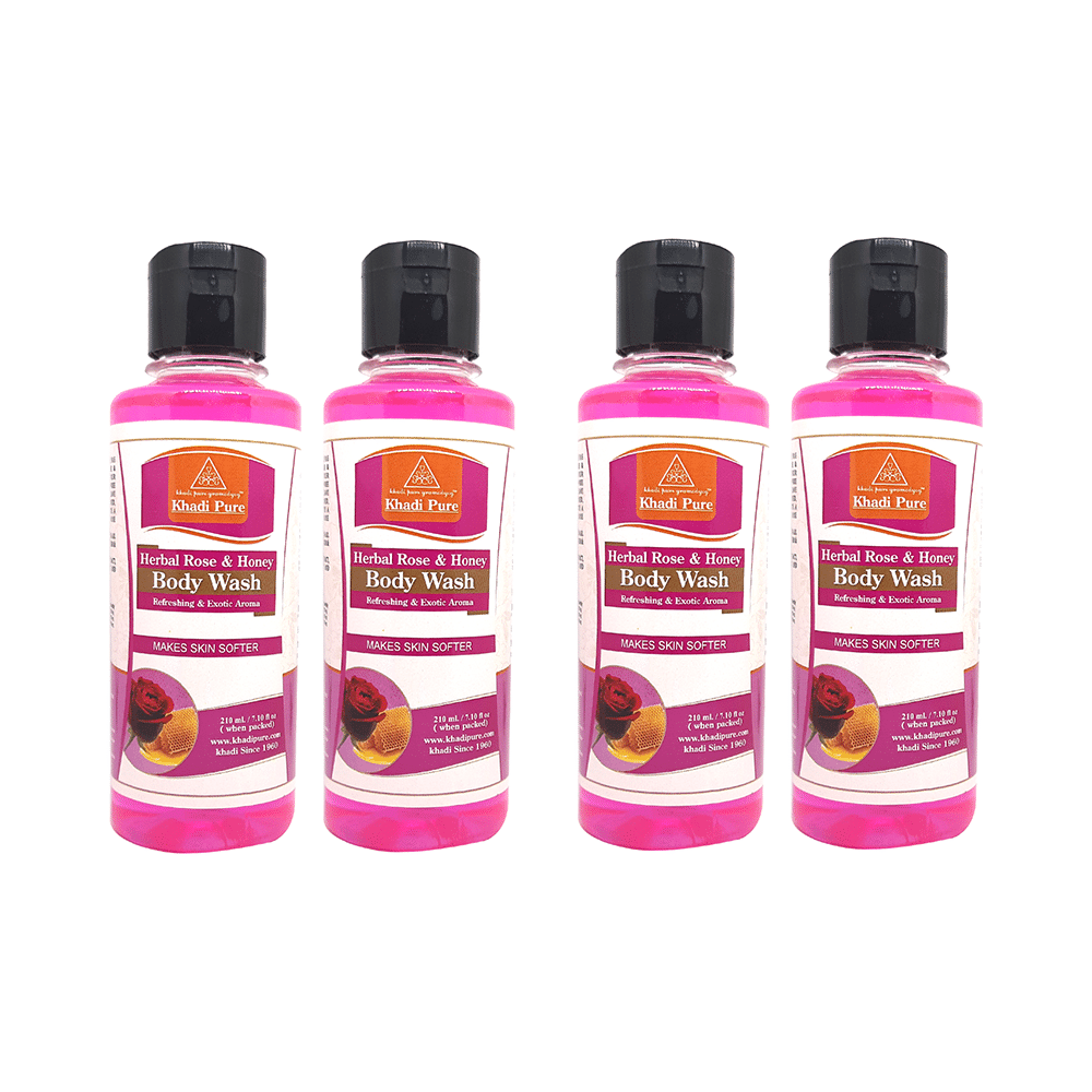 Khadi Pure Herbal Rose & Honey Body Wash (210ml Each) - Image 1