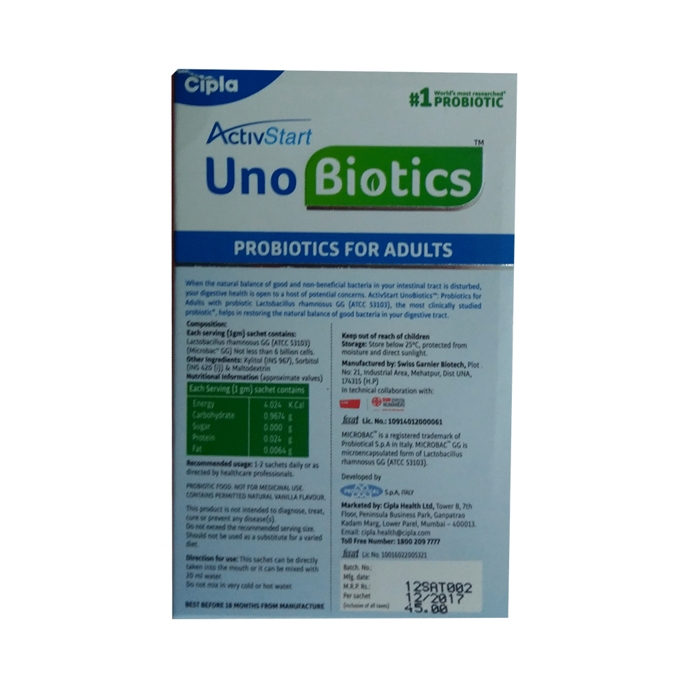 ActivStart UnoBiotics Probiotics Sachet for Adults' Gut Health | Sugar Free Sugar Free - Image 2