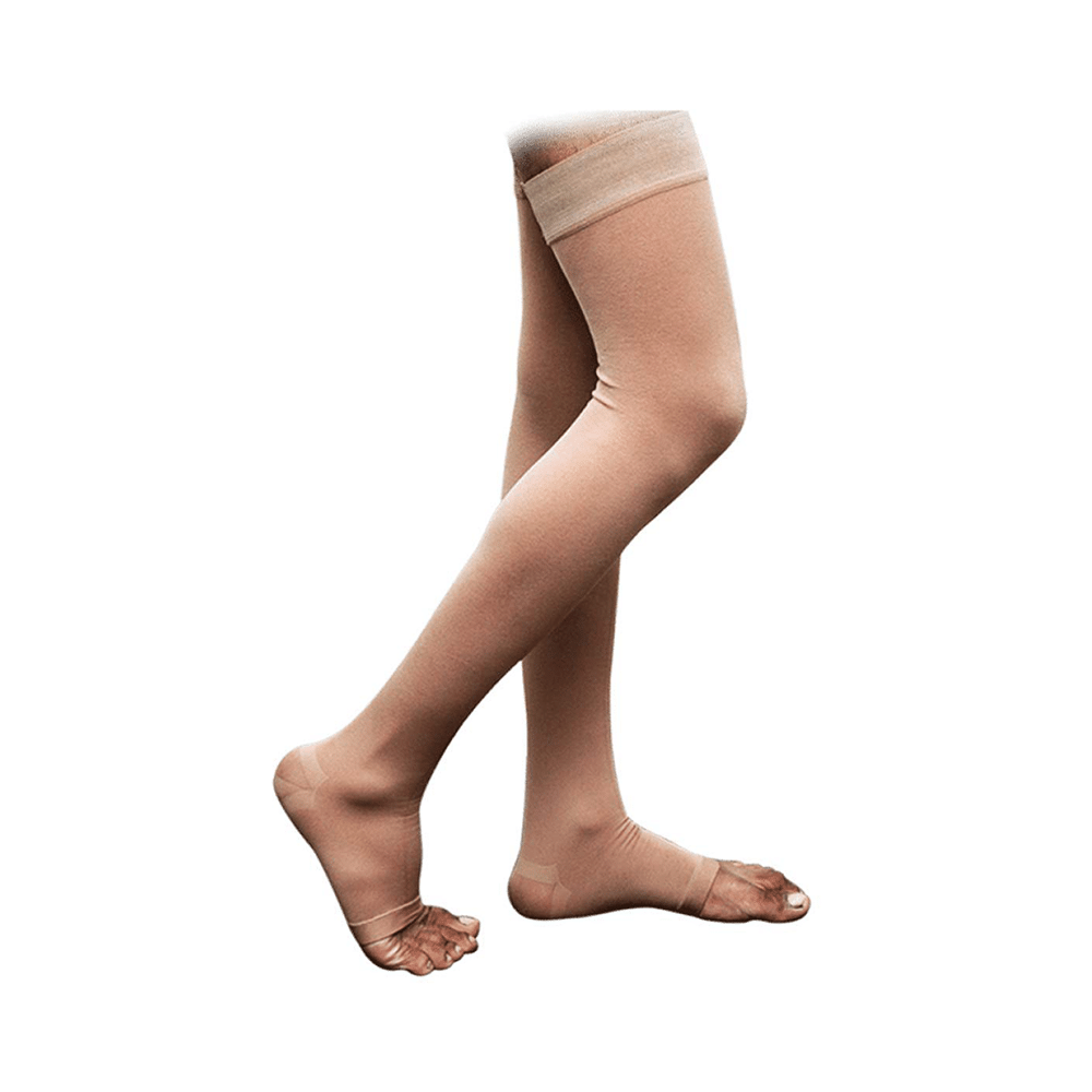 Sorgen Classique (Lycra) Class II Thigh Length Medical Compression Stockings for Varicose Veins XL Beige