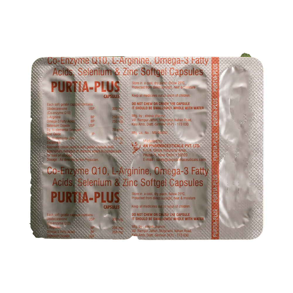 Purtia-Plus Soft Gelatin Capsule with Coenzyme Q10, L-Arginine, Selenium, Zinc & Omega-3 Fatty Acids - Image 5