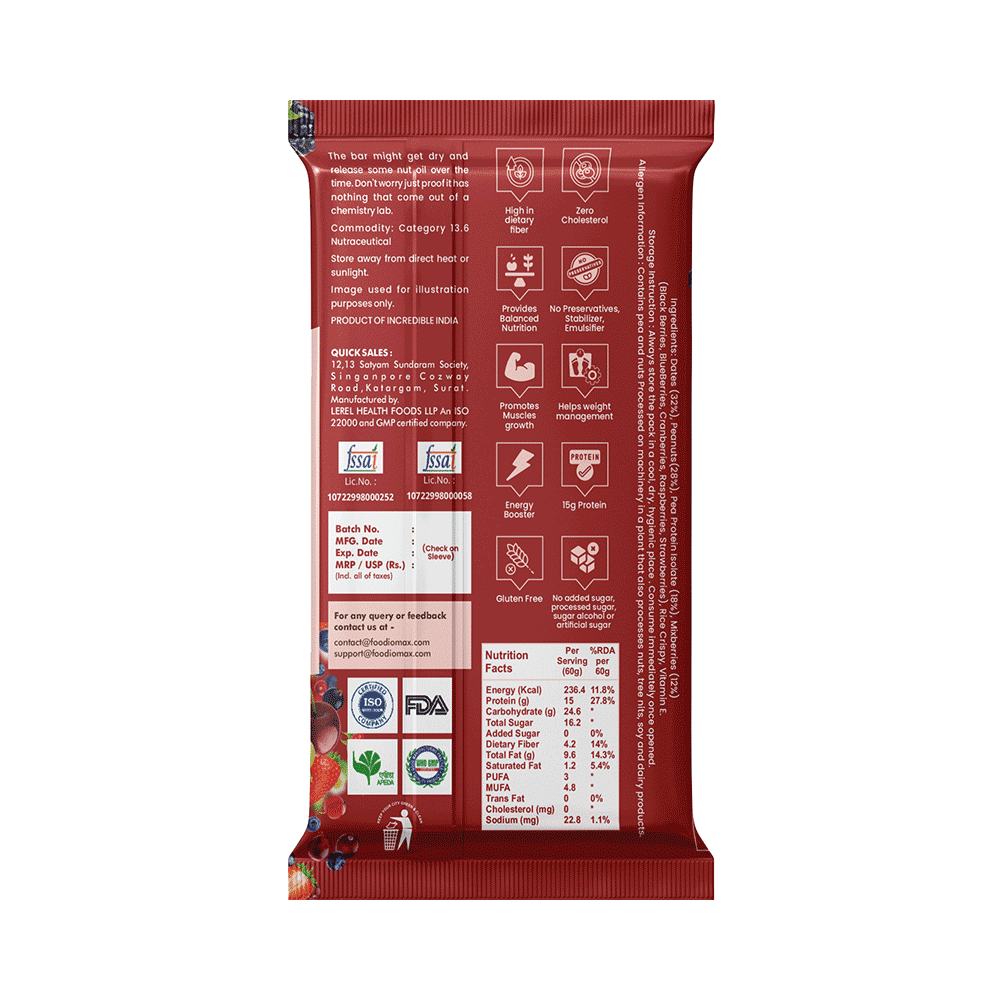 Foodiomax Protien Bar (60gm Each) 2 Coffee Choco & 2 Mix Berries - Image 5