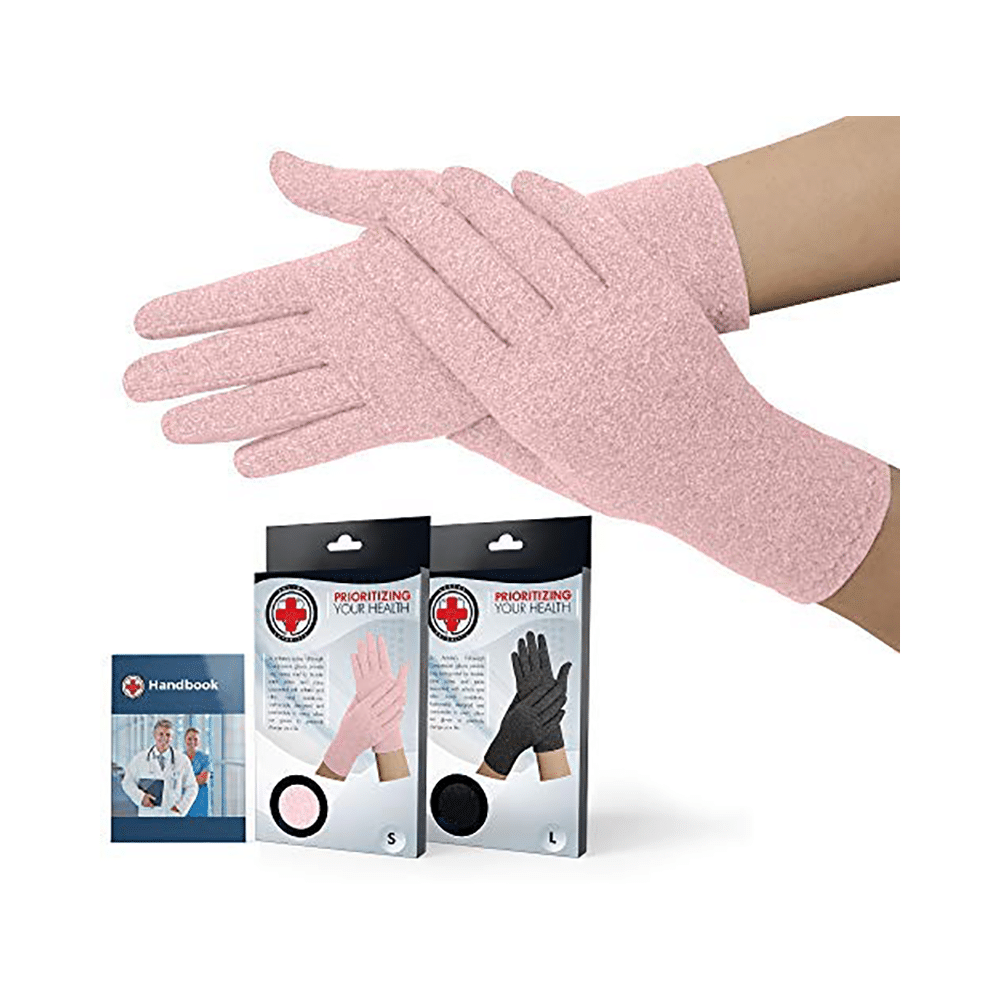 Dr. Arthritis Doctor Developed Full Fingered Arthritis Compression Gloves & Doctor Written Handbook Large Pink - Image 2