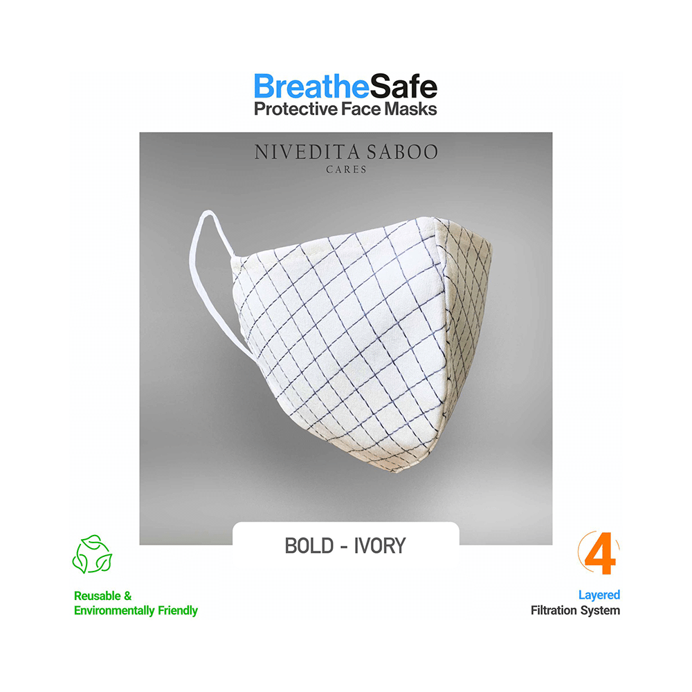 Nivedita Saboo Cares Medium Bold-Ivory BreathSafe Protective Reusable Face Mask - Image 3